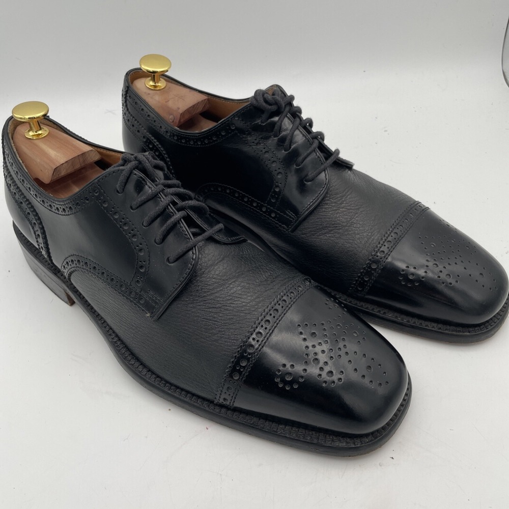 VTG San Remo Men's 11 D Made in Italy Black Leather Cap Toe Oxford Dress Shoes‎